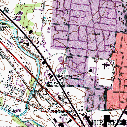 Topographic Map of Stones River Plaza Shopping Center, TN