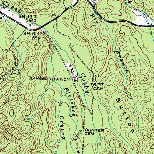 Topographic Map of Cosby Ranger Station, TN