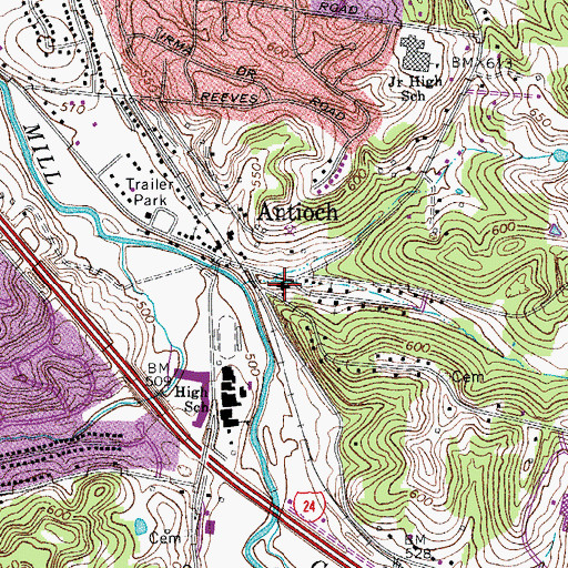 Topographic Map of Antioch First Baptist Church, TN