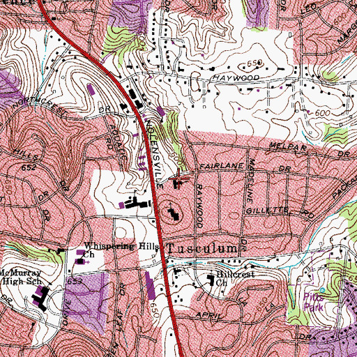 Topographic Map of Tusculum Church of Christ, TN