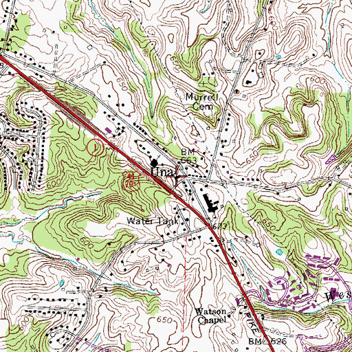 Topographic Map of Una Baptist Church, TN