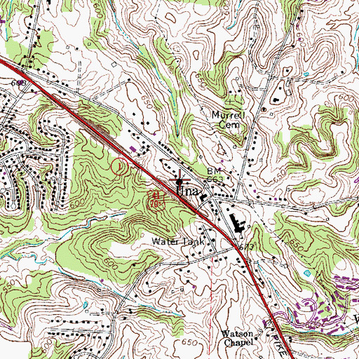 Topographic Map of Una Church of Christ, TN