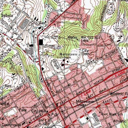Topographic Map of Morristown College, TN
