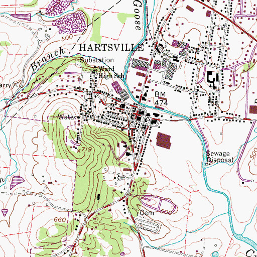 Topographic Map of Hartsville Christian Fellowship Church, TN