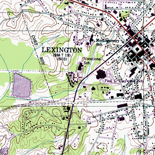 Topographic Map of Henderson County Vocational Center, TN