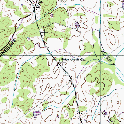 Topographic Map of Ridge Grove Cemetery, TN