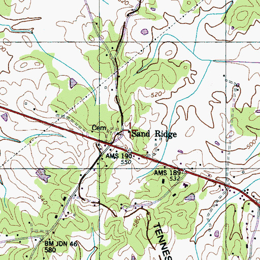 Topographic Map of Sand Ridge School (historical), TN