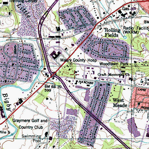 Topographic Map of Campbell Plaza Shopping Center, TN