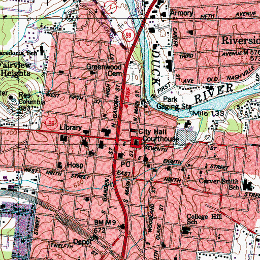 Topographic Map of Columbia City Hall, TN