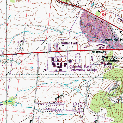 Topographic Map of Columbia State Community College, TN