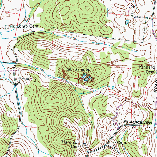 Topographic Map of Hardison Mine, TN