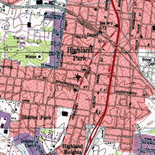 Topographic Map of Highland Park Elementary School, TN