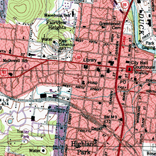 Topographic Map of Kings Daughters Hospital School, TN