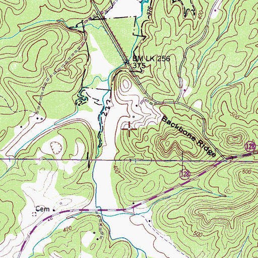 Topographic Map of Backbone Ridge Cemetery, TN