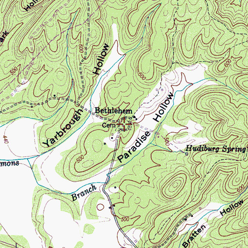 Topographic Map of Bethlehem Cemetery, TN