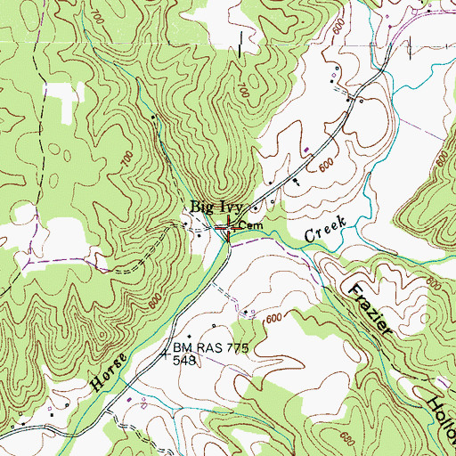 Topographic Map of Big Ivy Cemetery, TN