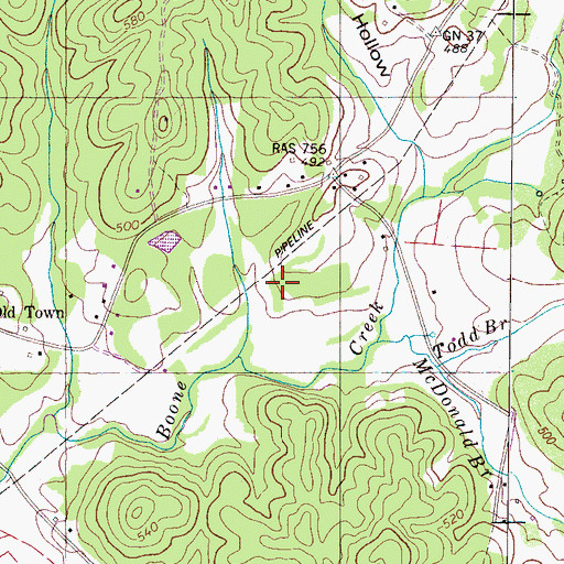 Topographic Map of Boon Cemetery, TN