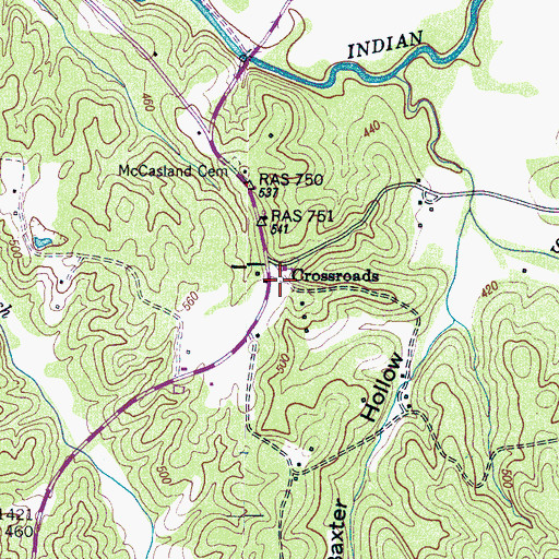 Topographic Map of Crossroads School (historical), TN