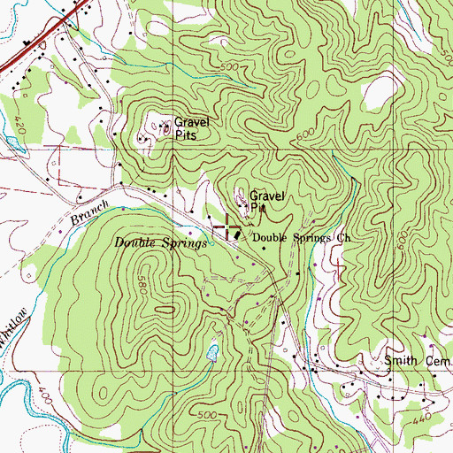Topographic Map of Double Springs School (historical), TN