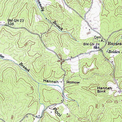 Topographic Map of Hannah Church (historical), TN