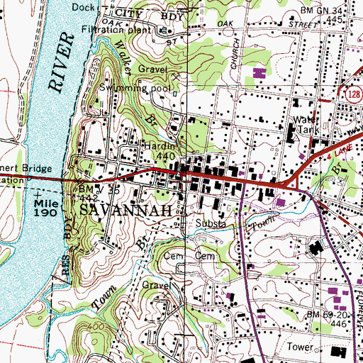 Topographic Map of Hardin County Courthouse, TN