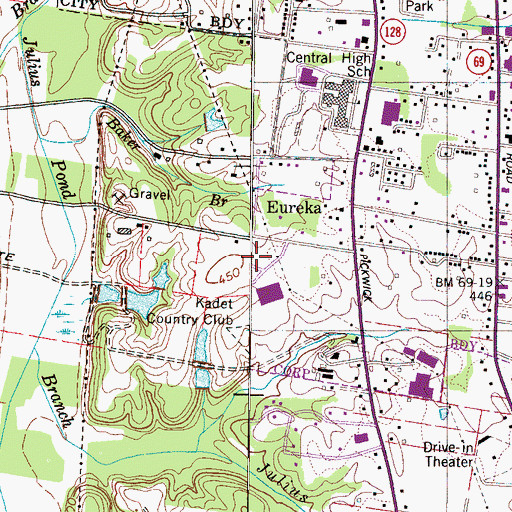 Topographic Map of Hardin County Junior High School, TN
