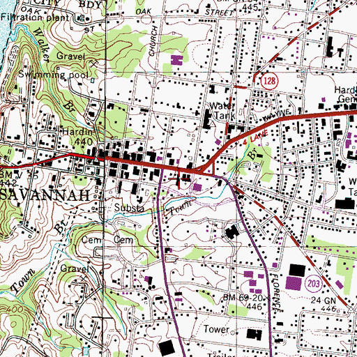 Topographic Map of Hardin County Public Library, TN