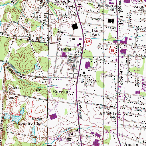 Topographic Map of Hardin County Vocational Center, TN
