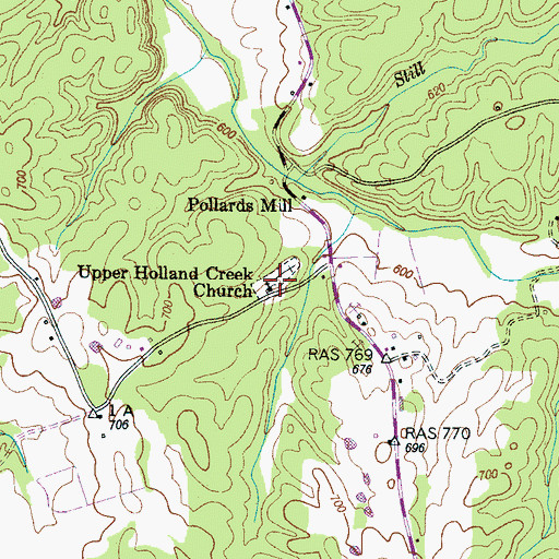 Topographic Map of Hollands Creek Cemetery, TN