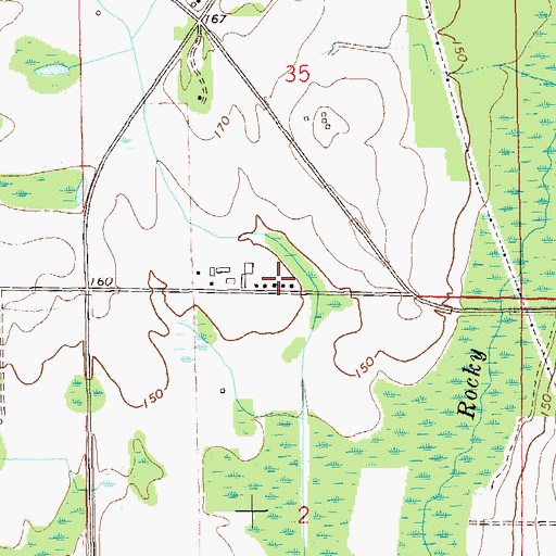 Topographic Map of Rocky Creek Farms, AL