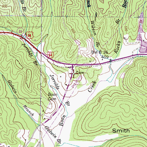 Topographic Map of Jerrold Cemetery, TN