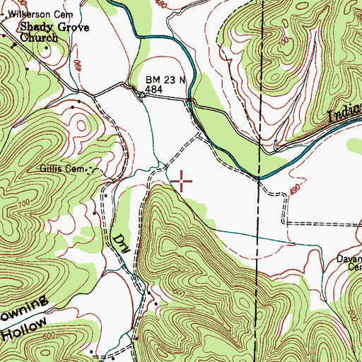 Topographic Map of Jerrolds Cemetery, TN