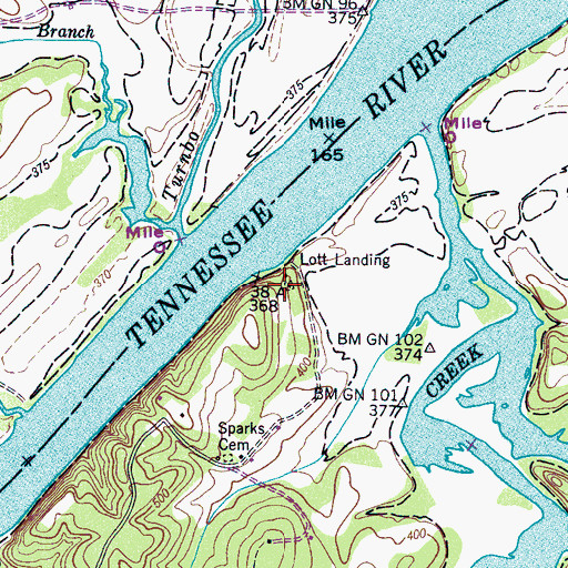 Topographic Map of Lott Landing Cemetery, TN