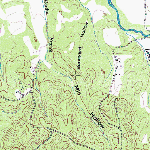 Topographic Map of Mill Hollow Cemetery, TN