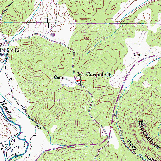 Topographic Map of Mount Carmel Cemetery, TN