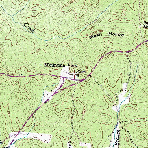 Topographic Map of Mountain View Cemetery, TN