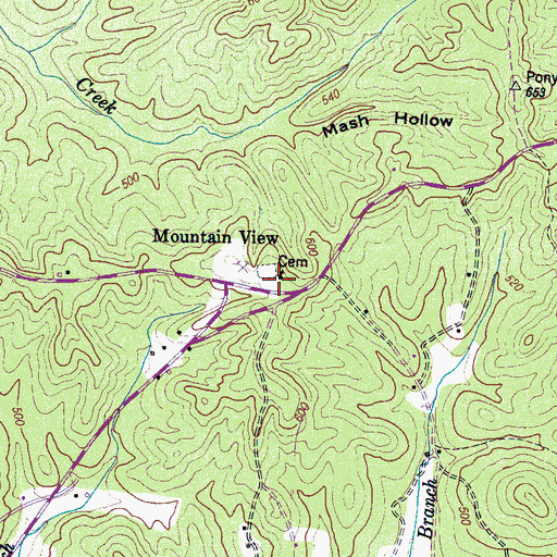 Topographic Map of Mountain View Church, TN