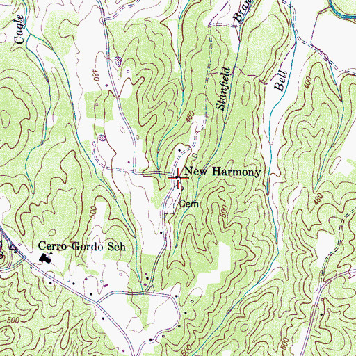 Topographic Map of New Harmony Baptist Church, TN