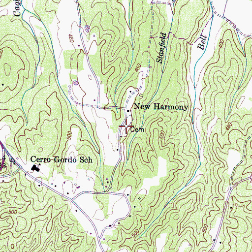 Topographic Map of New Harmony Cemetery, TN