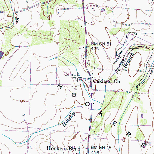 Topographic Map of Oakland Cemetery, TN