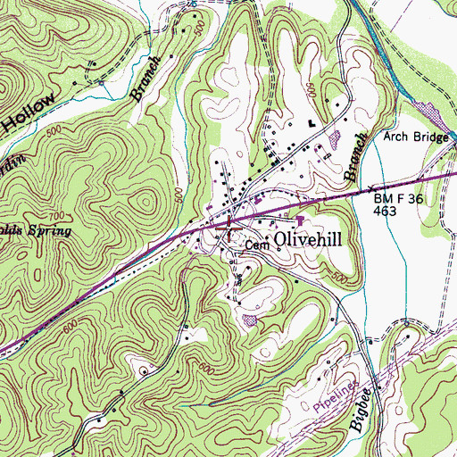 Topographic Map of Olive Hill Baptist Church, TN