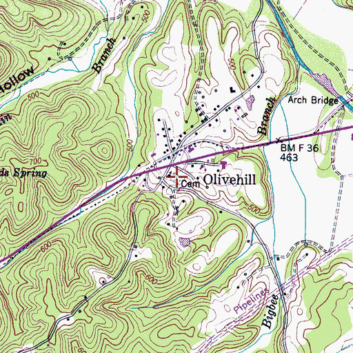 Topographic Map of Olive Hill Cemetery, TN