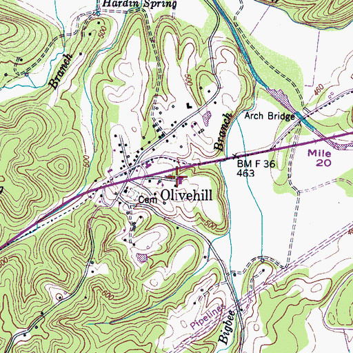 Topographic Map of Olive Hill School (historical), TN