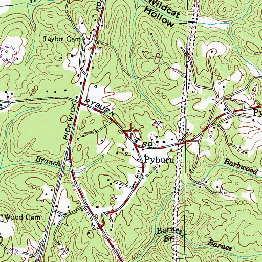 Topographic Map of Pyburns Cemetery, TN