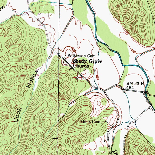 Topographic Map of Shady Grove School (historical), TN