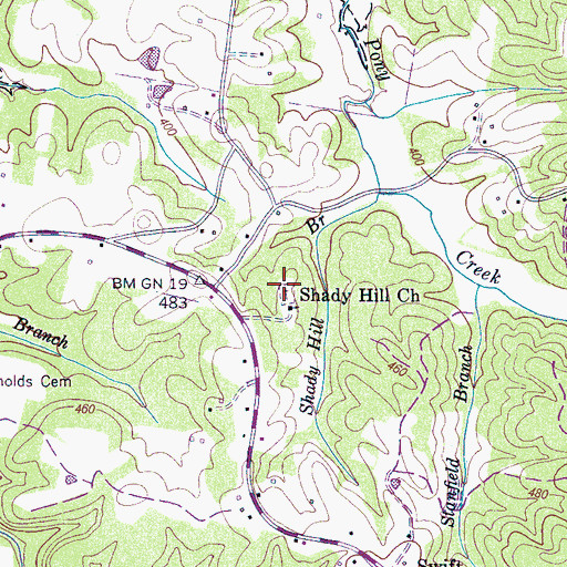 Topographic Map of Shady Hill Cemetery, TN