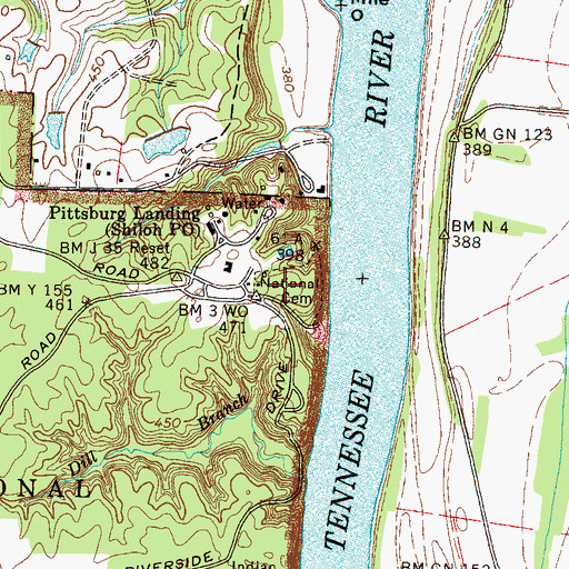 Topographic Map of Shiloh National Cemetery, TN