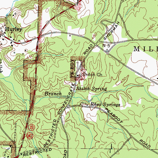 Topographic Map of Shiloh School (historical), TN