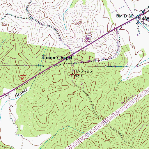 Topographic Map of Union Chapel School (historical), TN