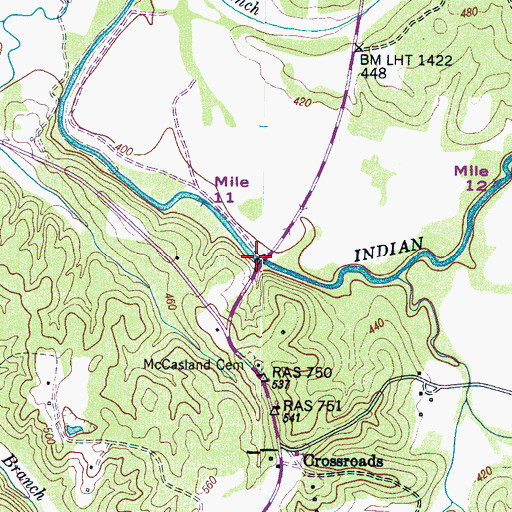 Topographic Map of Upper Bridge, TN